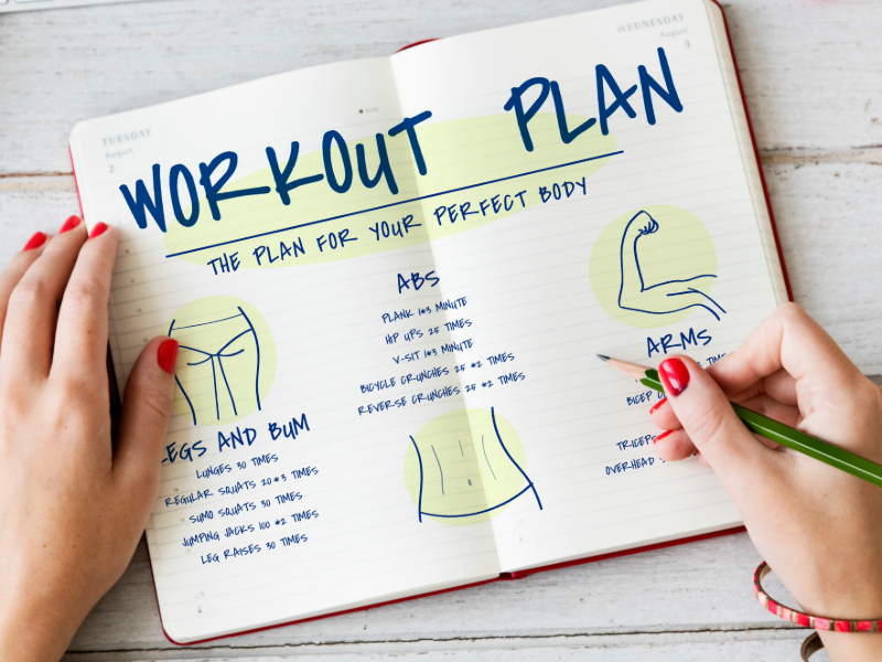 Beginner following a weekly workout plan at home