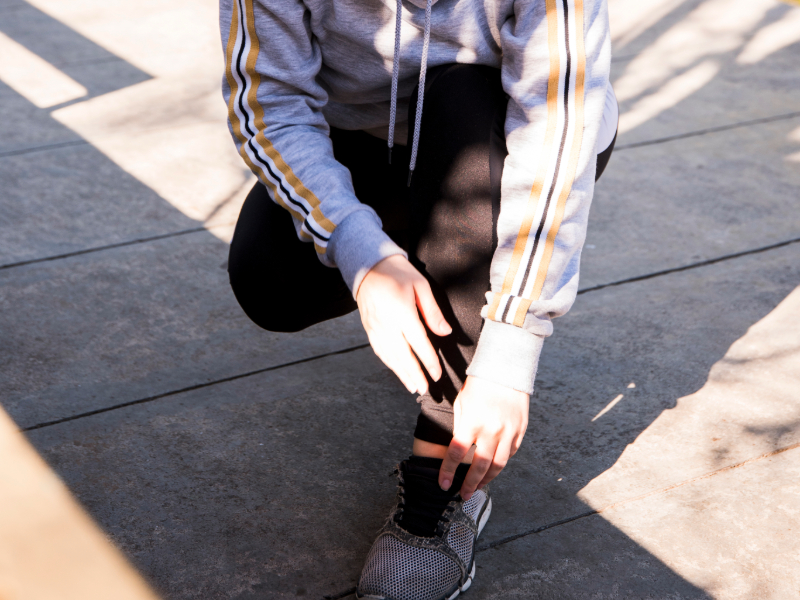 Comfortable walking shoes being used on an urban walk