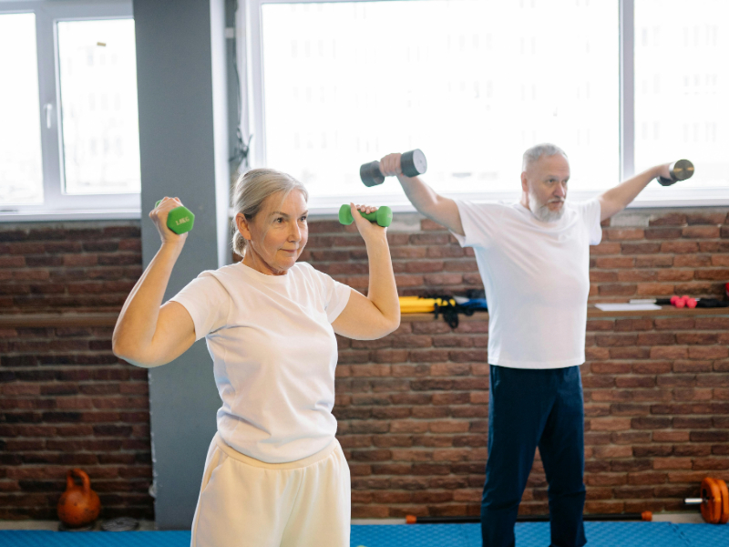Man over 40 doing beginner strength training at home
